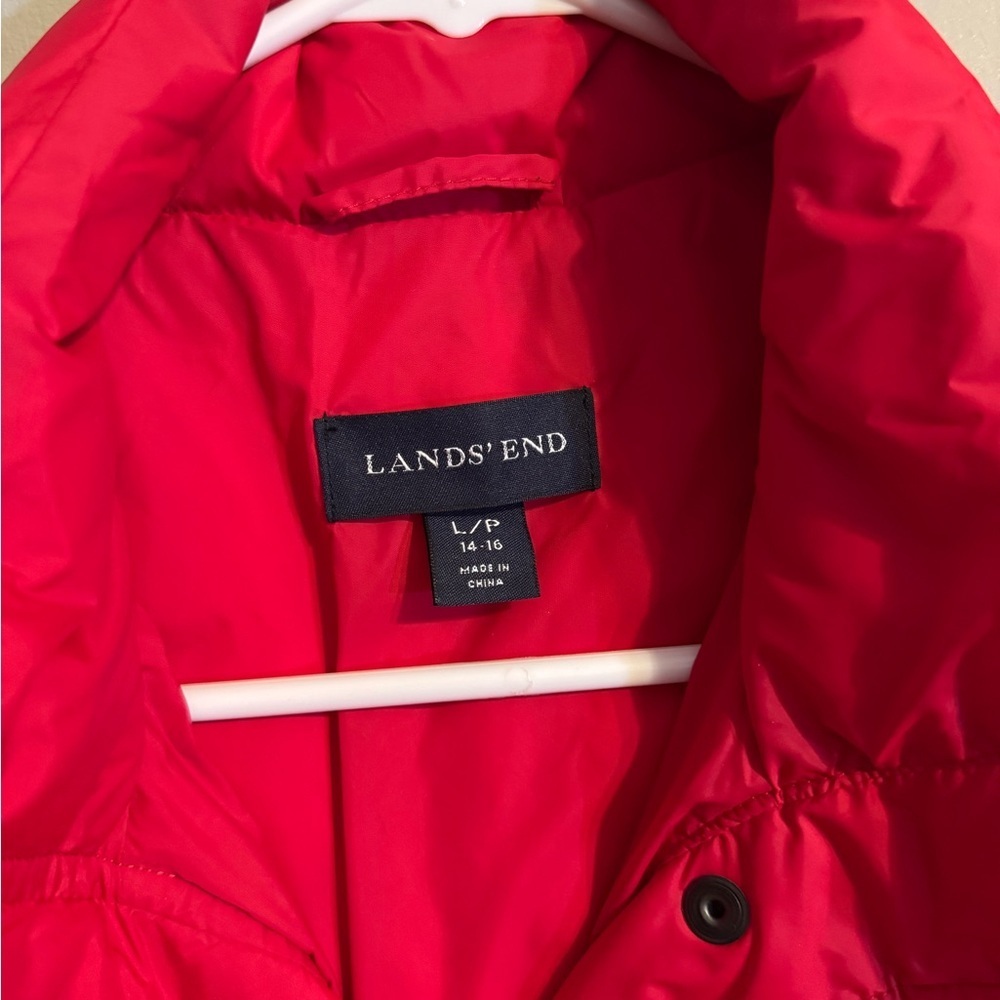 Lands End Women's Red Quilted Down Feather Puffer Vest - Picture 3 of 7
